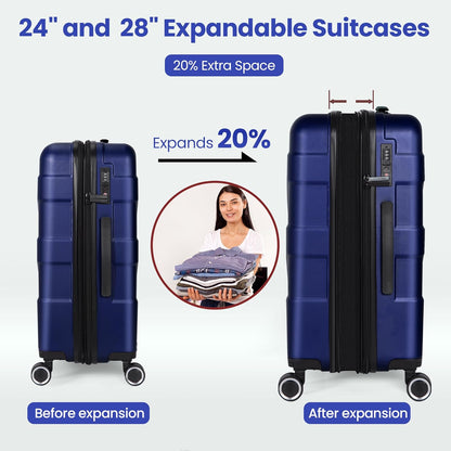 Luggage Sets 3 Piece with Spinner Wheel, Hardside Suitcase Set with TSA Lock, Expandable Lightweight Travel Luggage for Men and Women, Blue