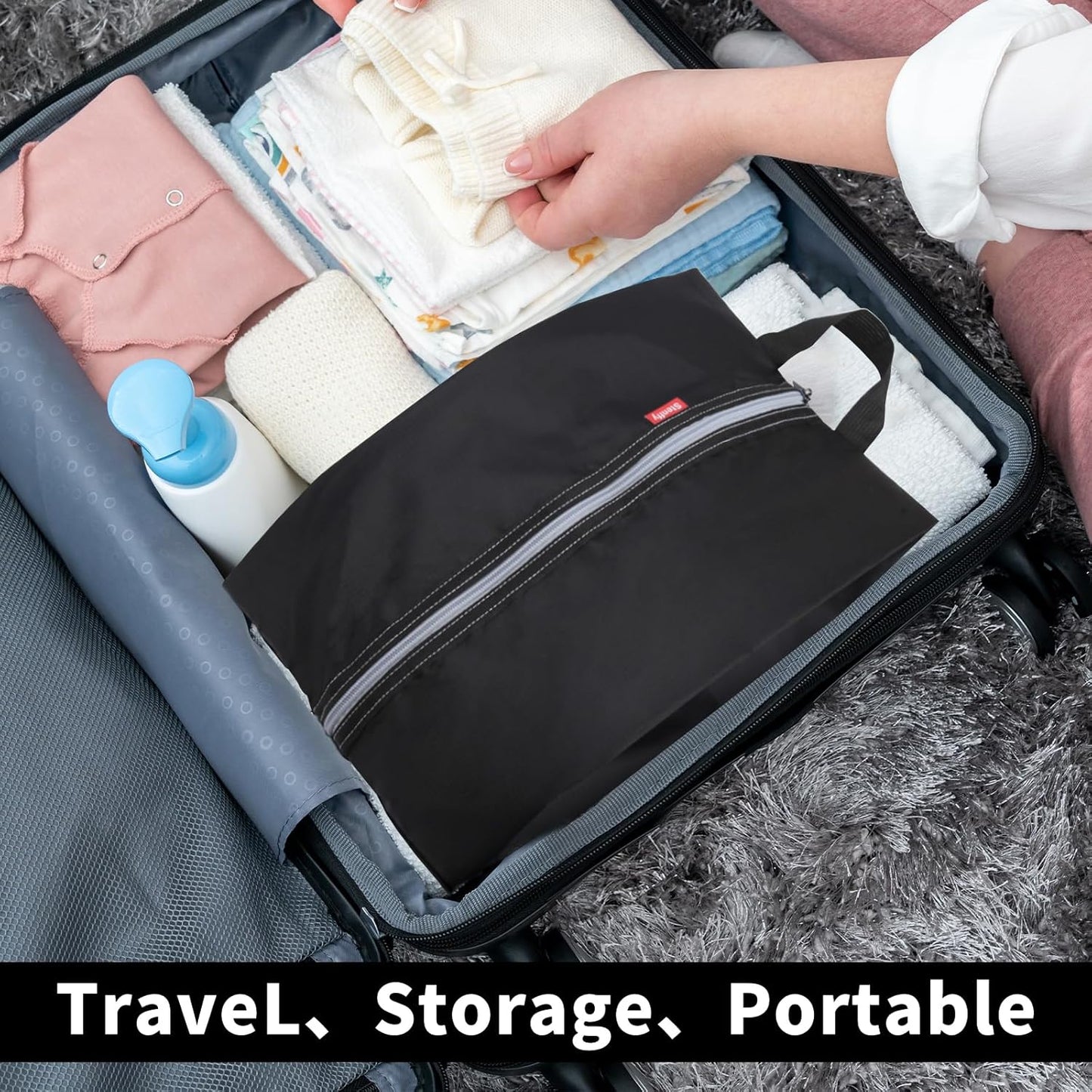 6pcs Portable Shoe Organizer, Travel Pouches with Zipper, Golf Shoe Bags, Clothes Bags, Soccer Cleats Bag Shoe Pouch for Gym, Waterproof, Odor-Resistant (Black)