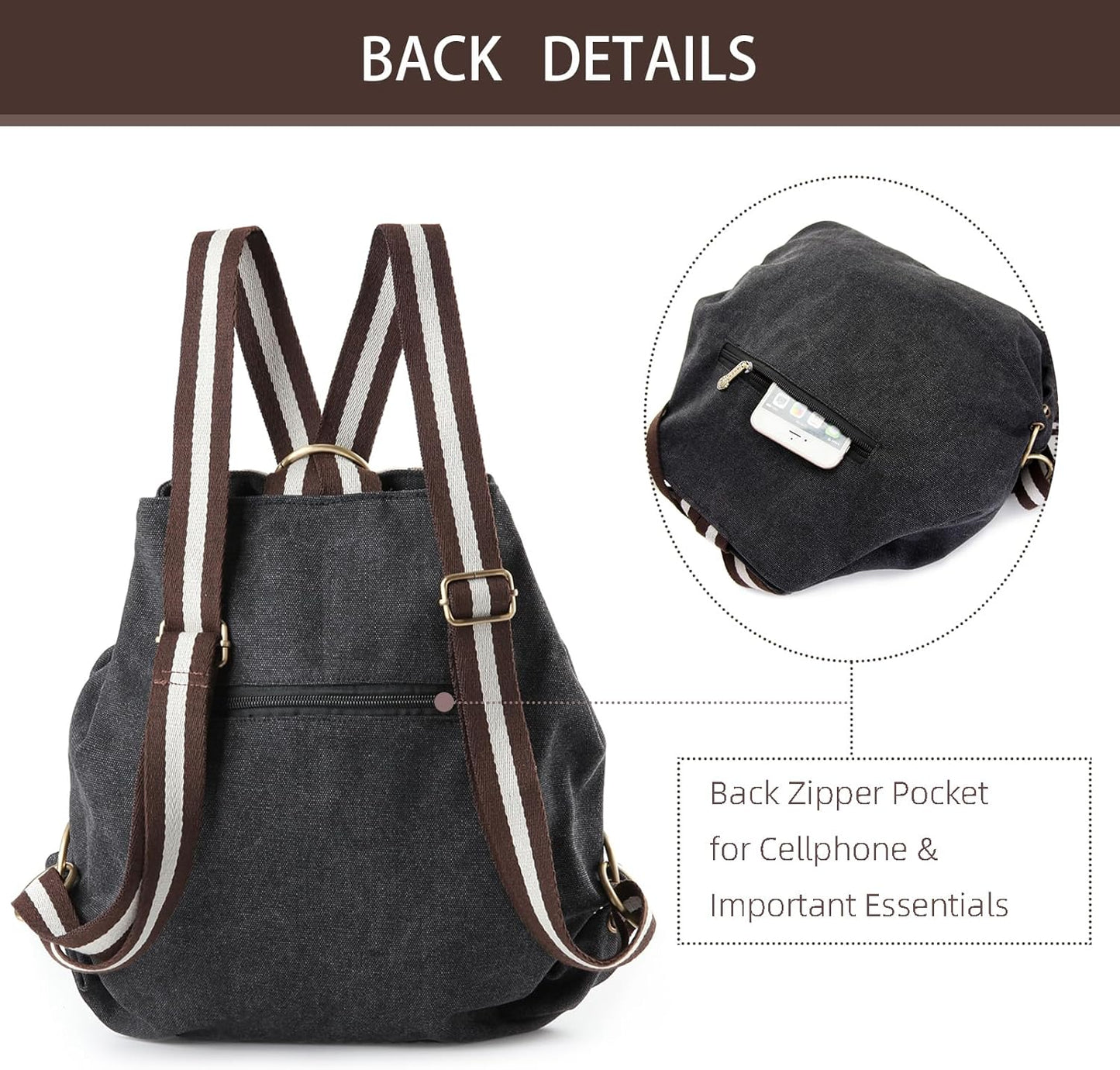 Goodhan WomCanvas Backpack Daypack Casual Shoulder Bag, Vintage Heavy-duty Anti-theft Travel Backpack(Grey Black)