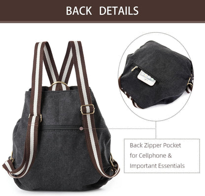 Goodhan WomCanvas Backpack Daypack Casual Shoulder Bag, Vintage Heavy-duty Anti-theft Travel Backpack(Grey Black)