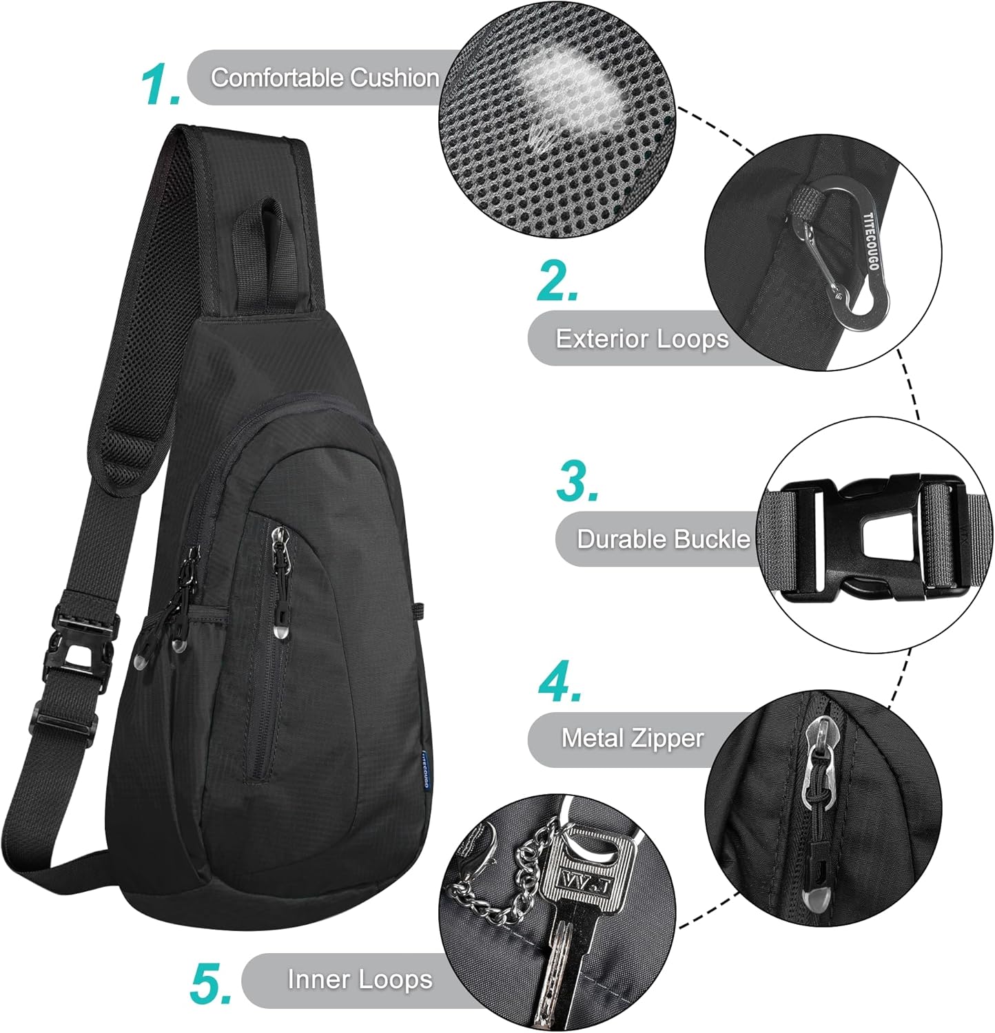 TITECOUGO Small Sling Bag, Lightweight Crossbody Backpack for Men Women, Shoulder Bag for Sports and Outdoor