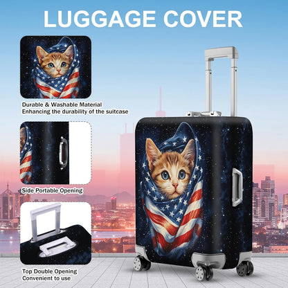 ANNA QUEEN Cute Patriotic Cat Luggage Cover, American Flag Suitcase Protector, Stretchable, Washable Travel Cover for 28-30 Inch Luggage