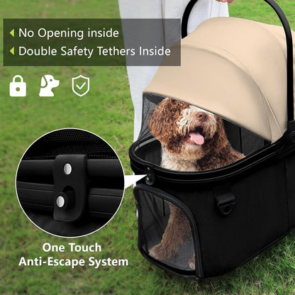 Dog Cat Stroller, Foldable 4 Wheels Dog Stroller for Small Medium Dogs 20 lbs,Pet Strollers for Large Dogs 50lbs, Stable Anti-Shock Detachble Carrier,with 360°Swiveling Front Wheel forTravel