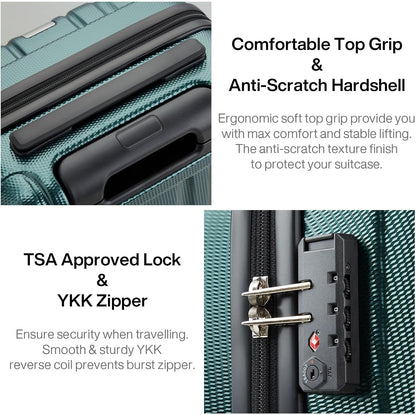 Hanke 14 Inch Underseat Carry On Luggage with Wheels Hard Shell Suitcases Lightweight Small Luggage for Weekender Mini Suitcase Carry On Bag Travel Luggage for Travel Rolling Suitcase.(Blackish Green)