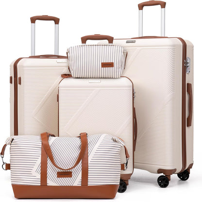 Luggage Sets 5 Piece, Suitcases With Wheels, Lightweight Travel Luggage Set With TSA Lock, ABS Hardshell Carry On Suitcase Set, White