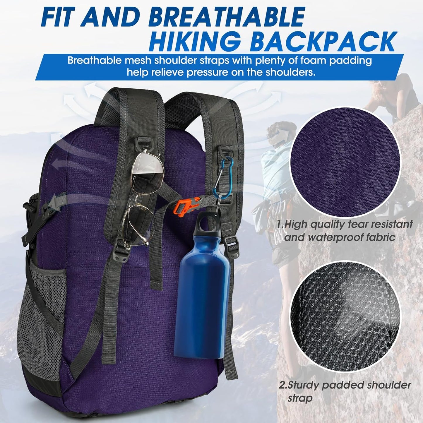 IGOLUMON Hiking Backpack 40L Packable Lightweight Camping Backpack Men Women Waterproof Hiking Daypack Outdoor Travel Daypack