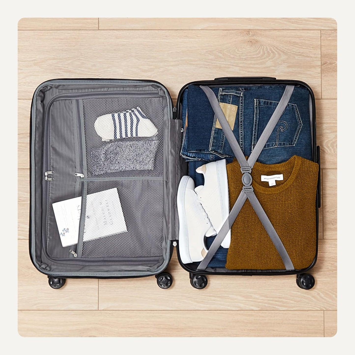 Amazon Basics 21" Hardside Carry-On Luggage, Hardshell Suitcase With Wheels, Expandable For Up to 25% More Space, With Scratch-Resistant Surface, Four Multi-directional Wheels, Light Blue