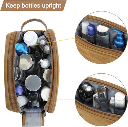 BAGSMART Toiletry Bag for Men, Canvas Travel Toiletry Organizer Dopp Kit Water-resistant Shaving Bag for Toiletries Accessories,Khaki-Medium