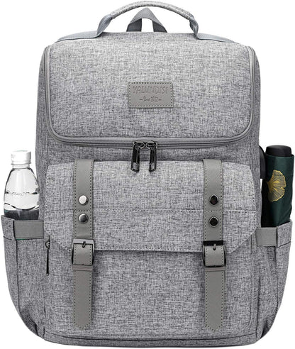 YALUNDISI Vintage Backpack Travel Laptop Backpack with usb Charging Port for Women & Men College Backpack Fits 15.6 Inch Laptop Grey