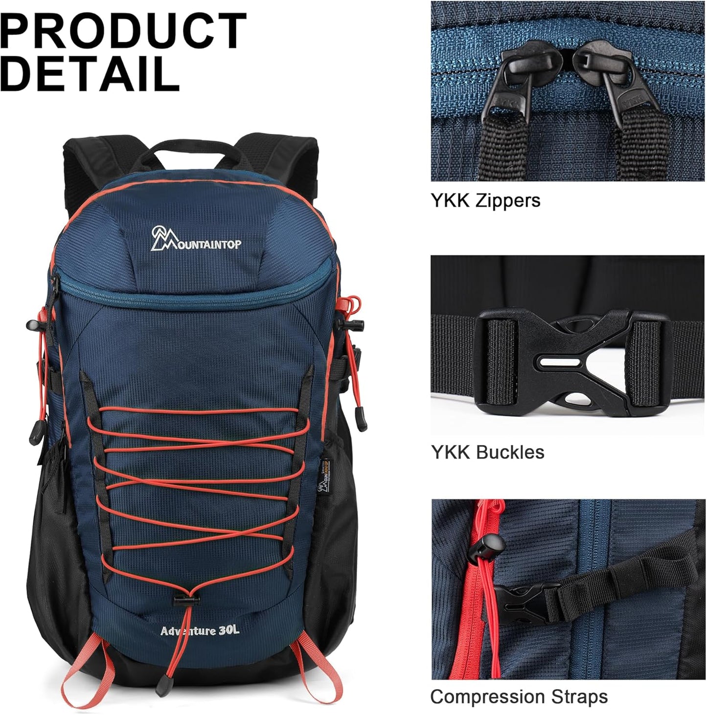 MOUNTAINTOP Hiking Backpack,30L Camping Backpack, Men Women Hiking Daypack Lightweight Travel Backpack for Camping Climbing Skiing Cycling