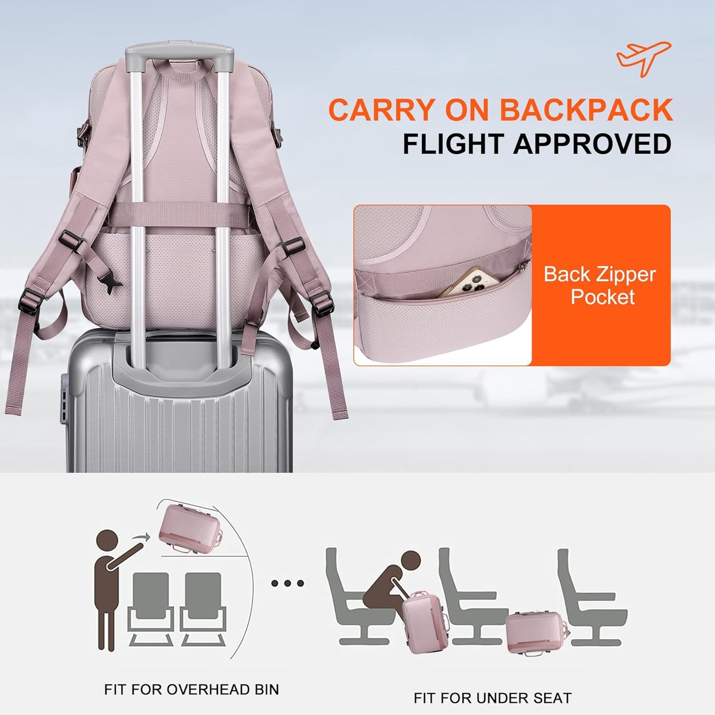 PIJUSHI Travel Backpack for Women Expandable Carry on Luggage Backpack Airline Approved Personal Item Laptop Bag(PE034 Light Purple)