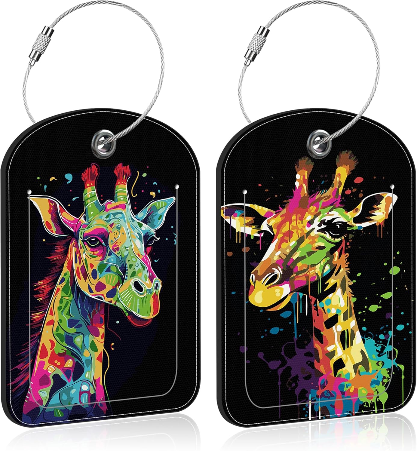 Bright Colourful Giraffe Leather Luggage Tag for Suitcase 2 Pack Luggage Tag with Privacy Name ID Label and Stainless Steel Loop for Travel Bag Suitcase