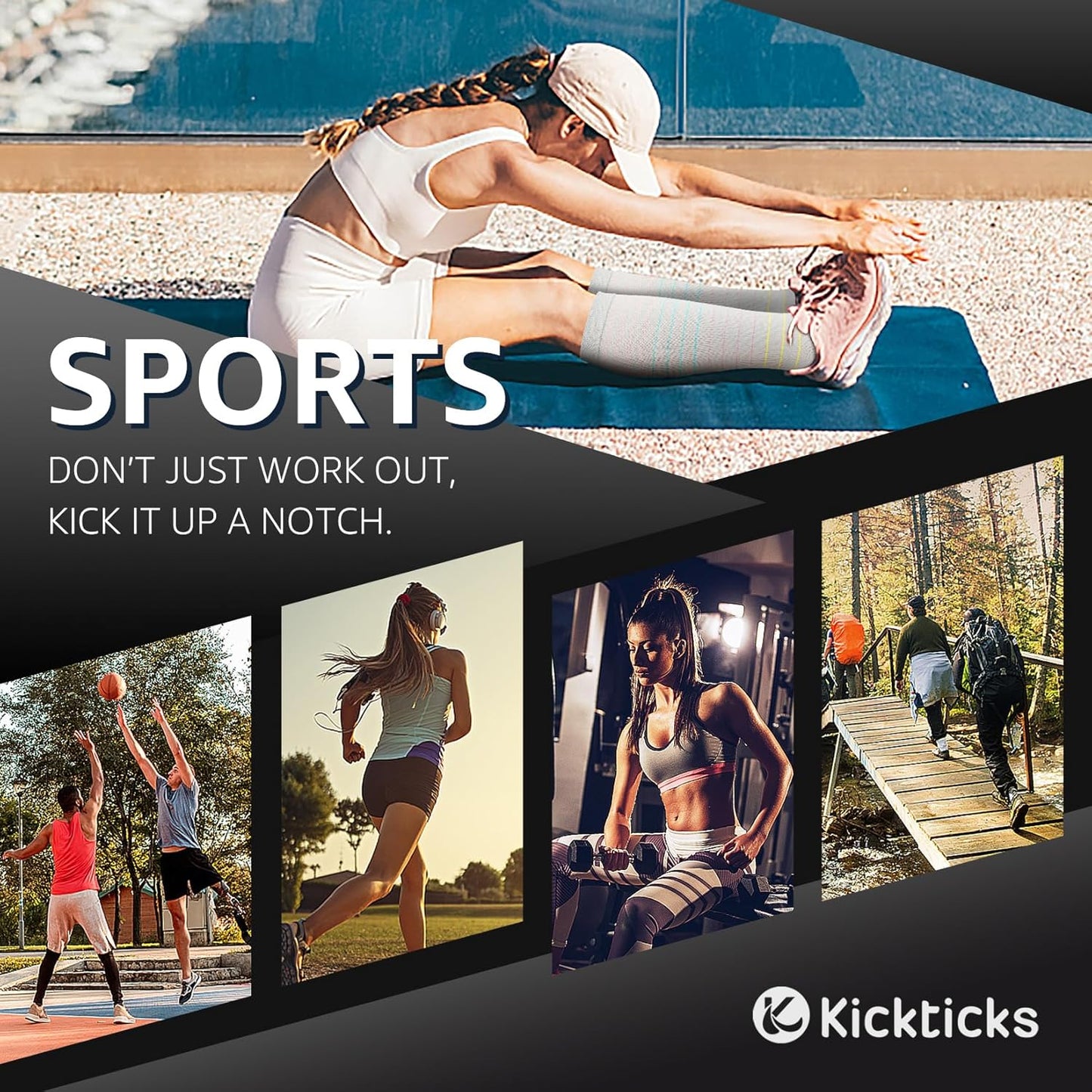 Kickticks 4 Pairs Compression Socks for Woman & Man Unisex 20-30mmHg Knee high Plus Size Wide Calves for Flying Running…