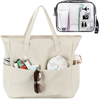 CAMTOP Waterproof Beach Tote Bag for Women Girls with Zipper Foldable Sandproof Pool Swim Bag Travel Carry On Gym