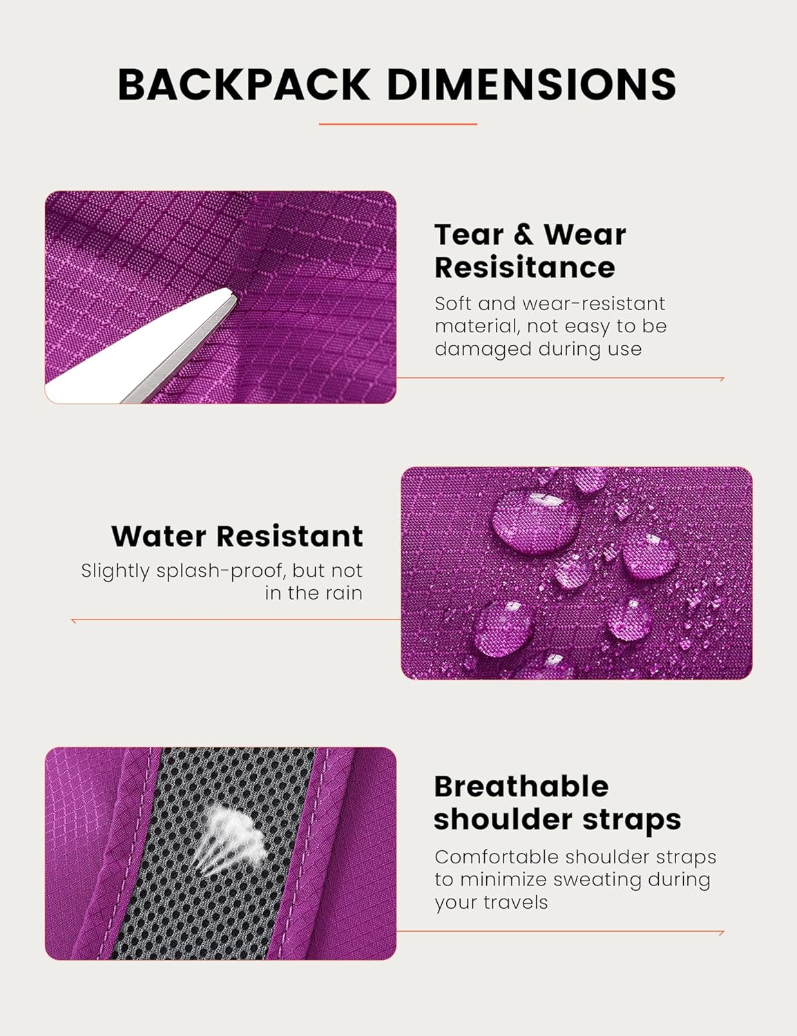 SKYSPER 15L Lightweight Small Hiking Backpack for Women Men, Foldable Travel Daypack, Packable Camping Backpack Mini Outdoor Hiking Bag (Purple)