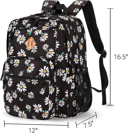 ZORFIN 26L Backpack for College, and Travel: Water Resistant Bookbag - Daisy Black