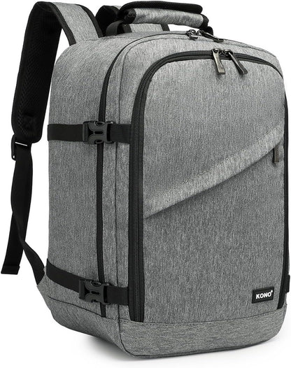 Kono Carry on Backpack, 16" Airplane Approved Under Seat Travel Backpack for Men and Women, Waterproof Lightweight Daypack for Flight 20L (Grey, Small)