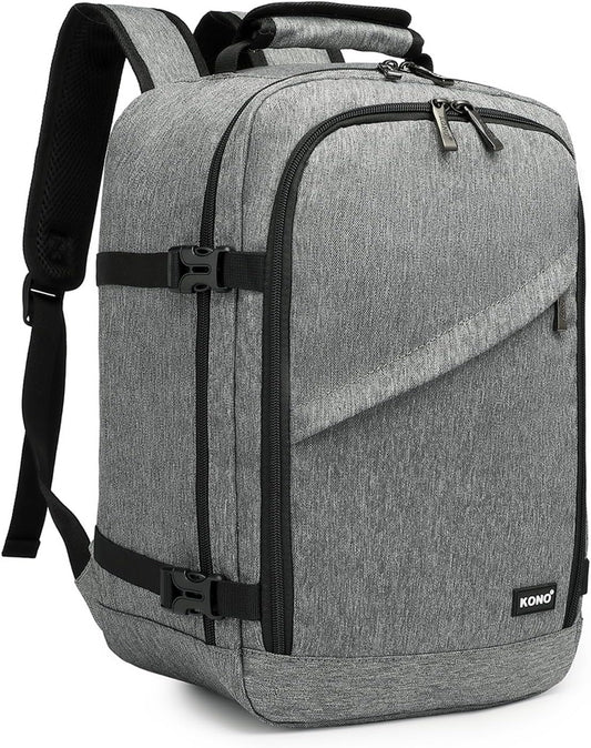 Kono Carry on Backpack, 16" Airplane Approved Under Seat Travel Backpack for Men and Women, Waterproof Lightweight Daypack for Flight 20L (Grey, Small)