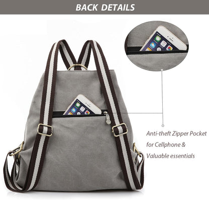 Goodhan Women Canvas Backpack Daypack Casual Shoulder Bag, Vintage Heavy-duty Anti-theft Travel Backpack, Light Grey