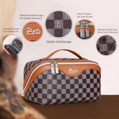 BOYATU Travel Makeup Bag Cosmetic Bags for Women: 3 Pcs Set Portable Make up Bag with Handle - Vegan Leather Toiletry Bags with Compartments - Makeup Organizer for Travel Essentials(02-Brown)