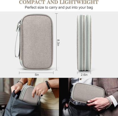 FYY Electronic Organizer, Travel Cable Organizer Bag Pouch Electronic Accessories Carry Case Portable Waterproof Double Layers Storage Bag for Cable, Charger, Phone, Earphone, Medium Size- Khaki