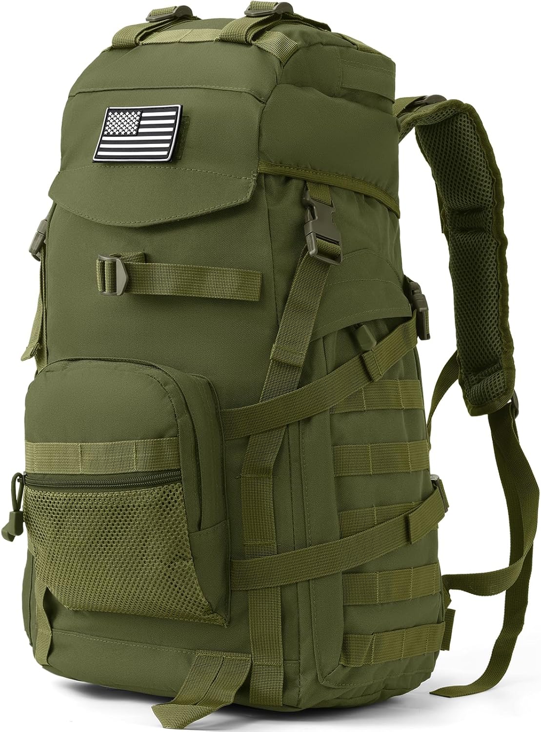 50L Tactical Backpack for Men and Women, Water-Resistant Molle Rucksack, Large Military Assault Pack for Hiking, Hunting, Camping, Gym & Outdoor Survival Green