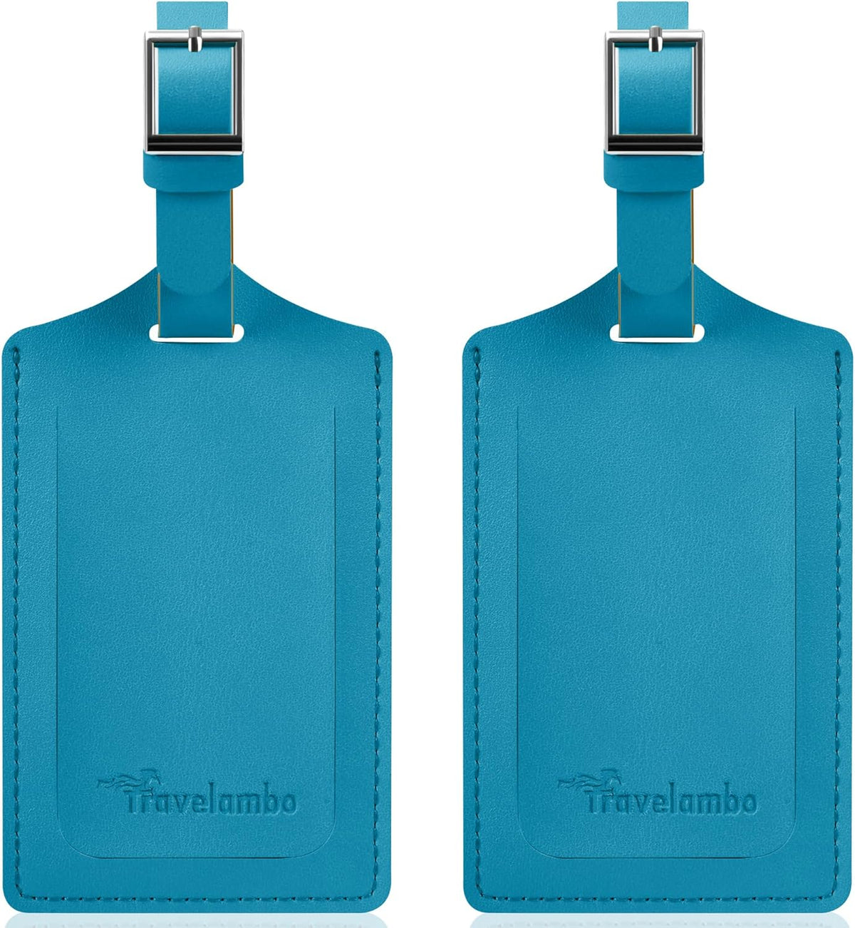 Travelambo Luggage Tags for Suitcases Faux Leather Privacy Protection 2 Pack Bag Tags Travel Accessories Essential, Energetic Blue