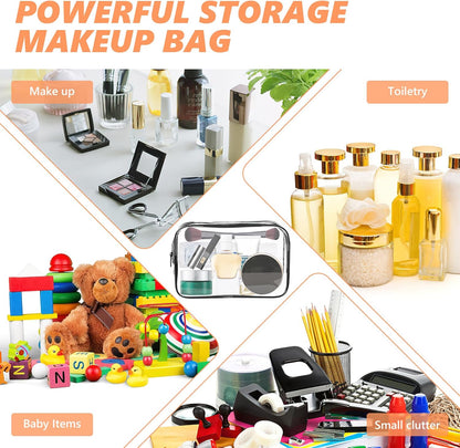 AURUZA 6 Pack Clear Toiletry Bag,Portable Travel Makeup Bags with Zipper, TSA Approved Clear Organizer Bags, PVC Cosmetic Pouch for Airport Airline Compliant (6 Packs Black)