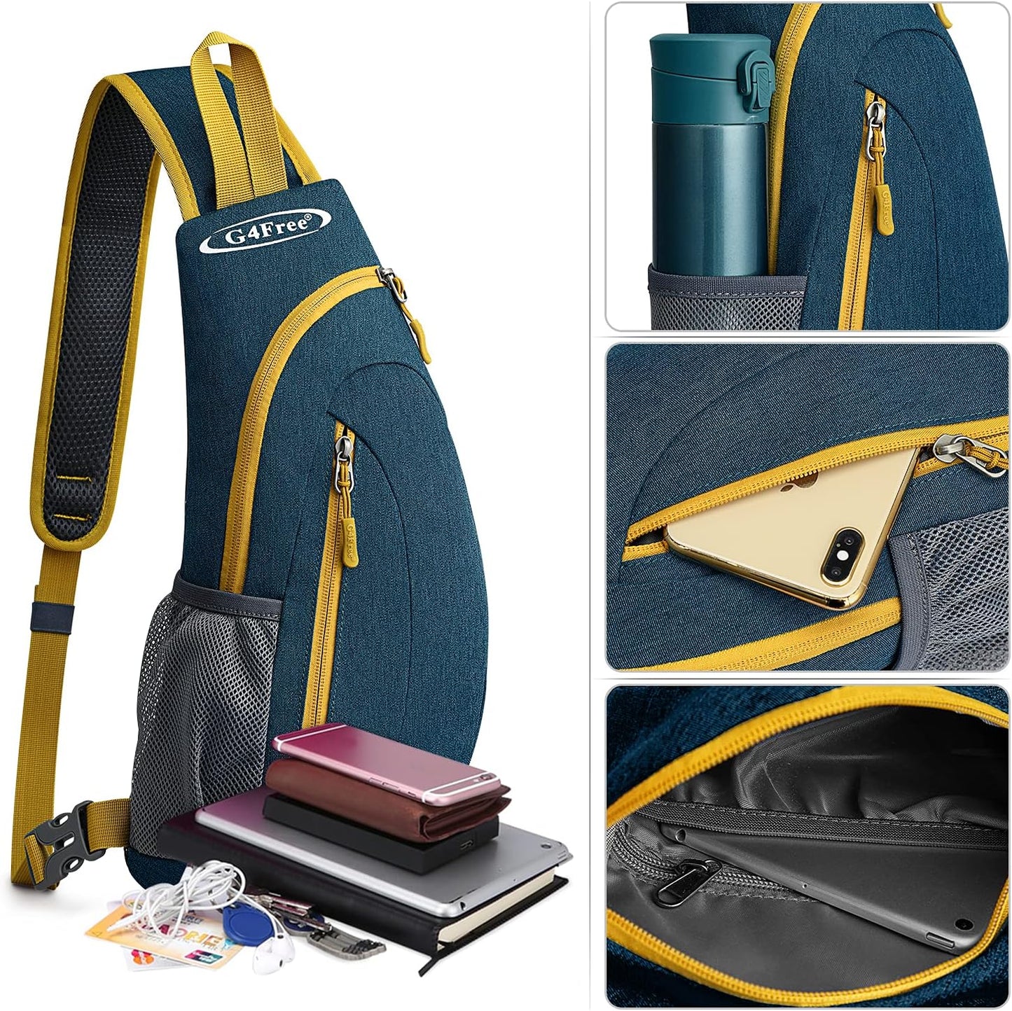 G4Free Sling Bag for Men Women, Small Crossbody Backpack Lightweight Chest Shoulder Bags for Travel, Outdoor and Sports (Dark blue)