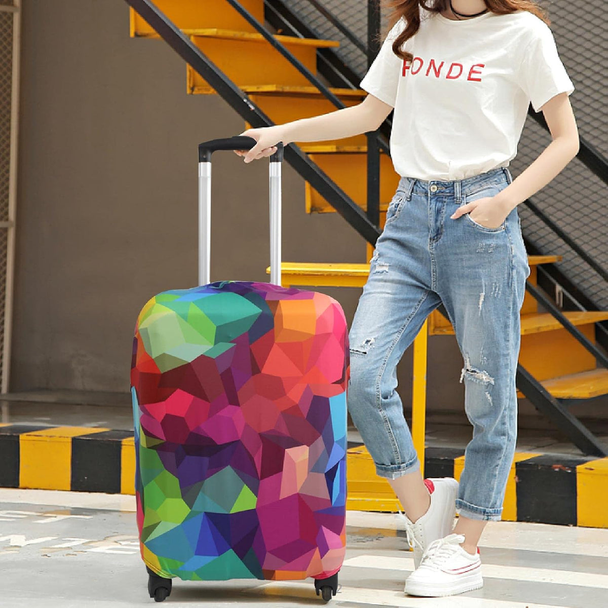 Explore Land Travel Luggage Cover Suitcase Protector Fits 31-32 Inch Case (Geometry, XL)