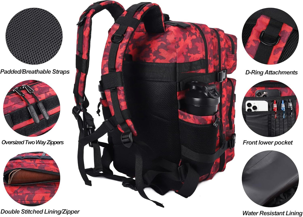 LHI Military Tactical Backpack for Men Molle Daypack 45L Army 3 Days Assault Pack Bag Large Rucksack With Bottle Holder(12*20*12)