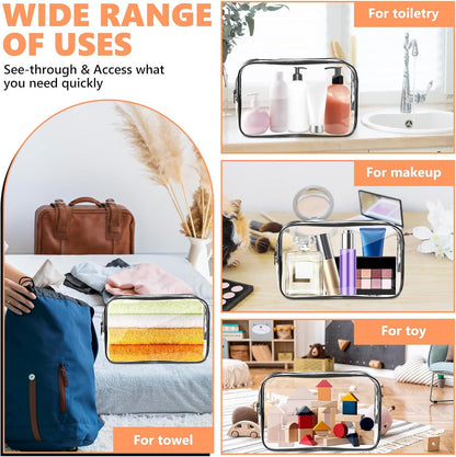 AURUZA 4 Pack Clear Toiletry Bag, Portable Travel Makeup Pouch with Zipper, TSA Approved Organizer, PVC Cosmetic for Airport Airline Compliant