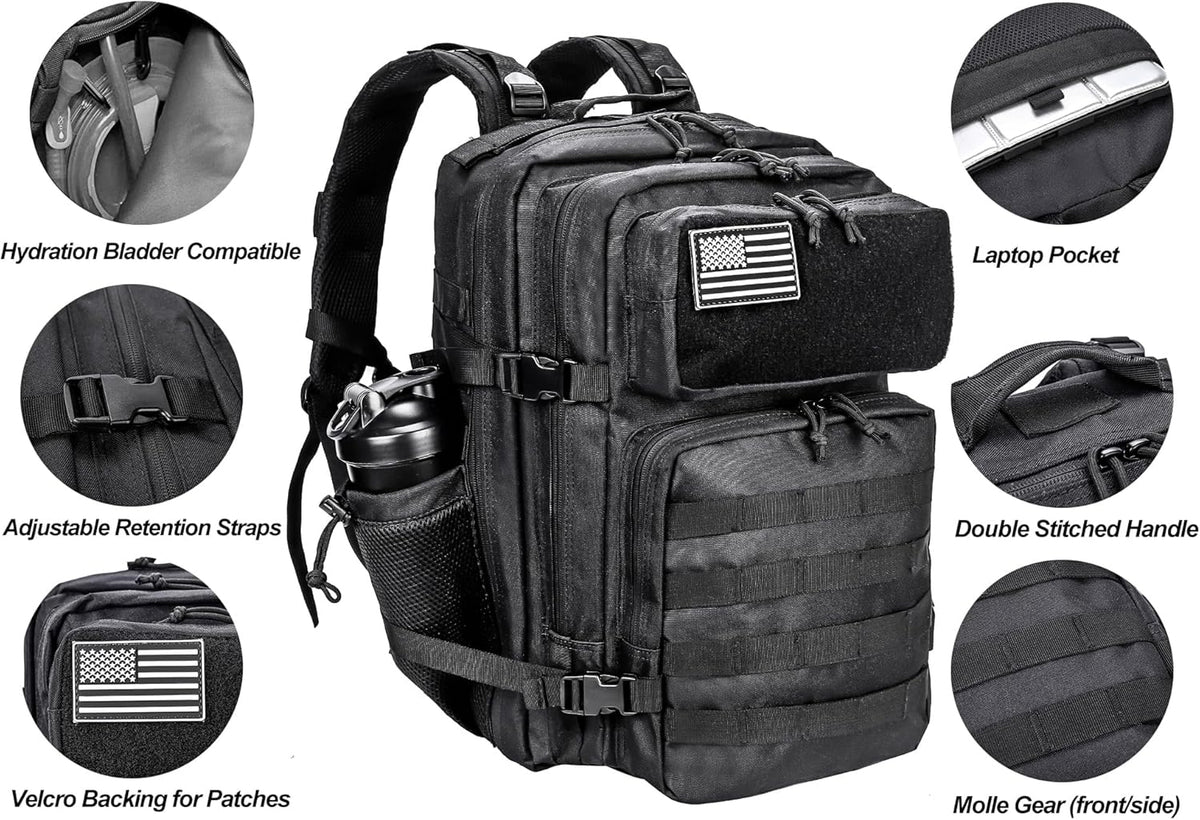 LHI Military Tactical Backpack for Men and Women 45L Army 3 Days Assault Pack Bag Large Rucksack with Molle System