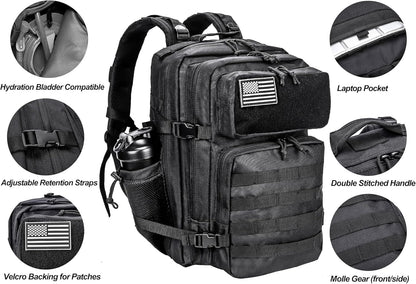 LHI Military Tactical Backpack for Men and Women 45L Army 3 Days Assault Pack Bag Large Rucksack with Molle System