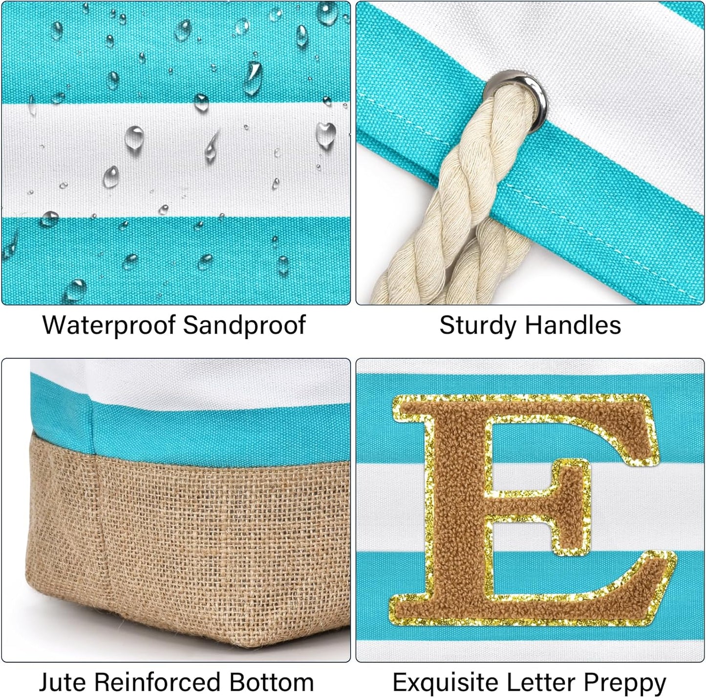 Becokan Beach Bag Initial Beach Tote with Makeup Bag for Travel Work Storage Personalized Birthday Gifts for Women Her