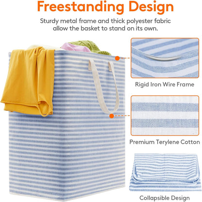 Lifewit 2 Pack Laundry Hamper Large Collapsible Laundry Baskets, Freestanding Waterproof Clothes Hamper with Easy Carry Handles in Laundry Room Bedroom Bathroom College Dorm for Adults, Blue, 2 x 100L