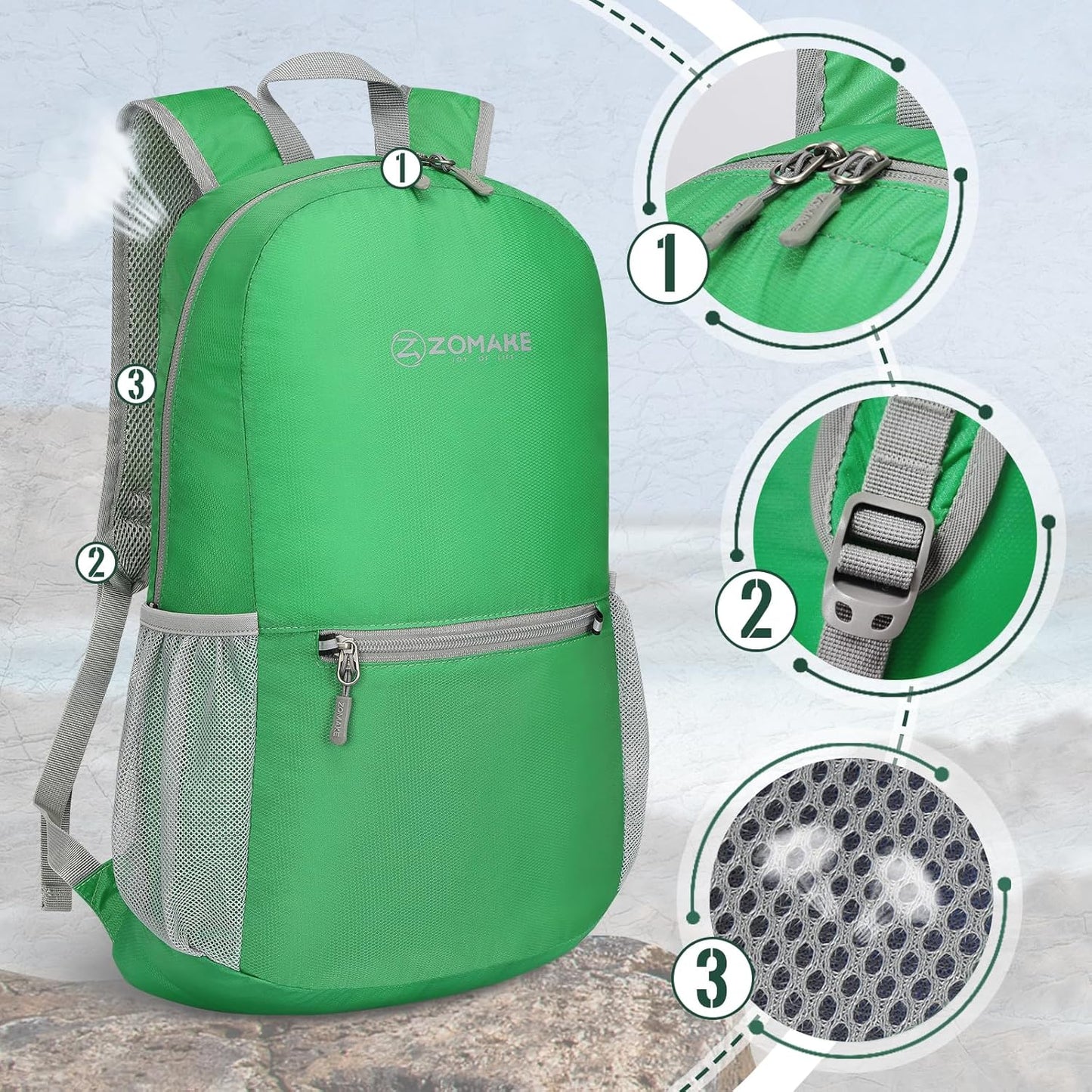 ZOMAKE Ultra Lightweight Hiking Backpack 20L - Packable Small Backpacks Water Resistant Daypack for Women Men(Grass green)