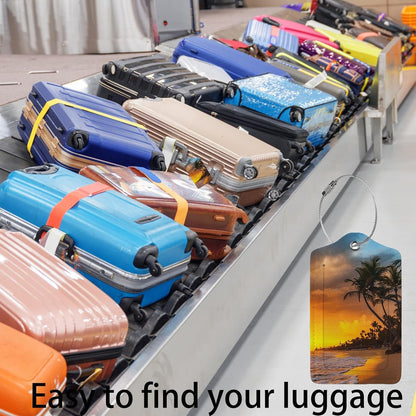 Sunset Beach Luggage Tags for Suitcases,2 Pack Luggage Tag, Leather Stainless Steel Loop Label Tag for Women Girl Travel Bag Suitcase