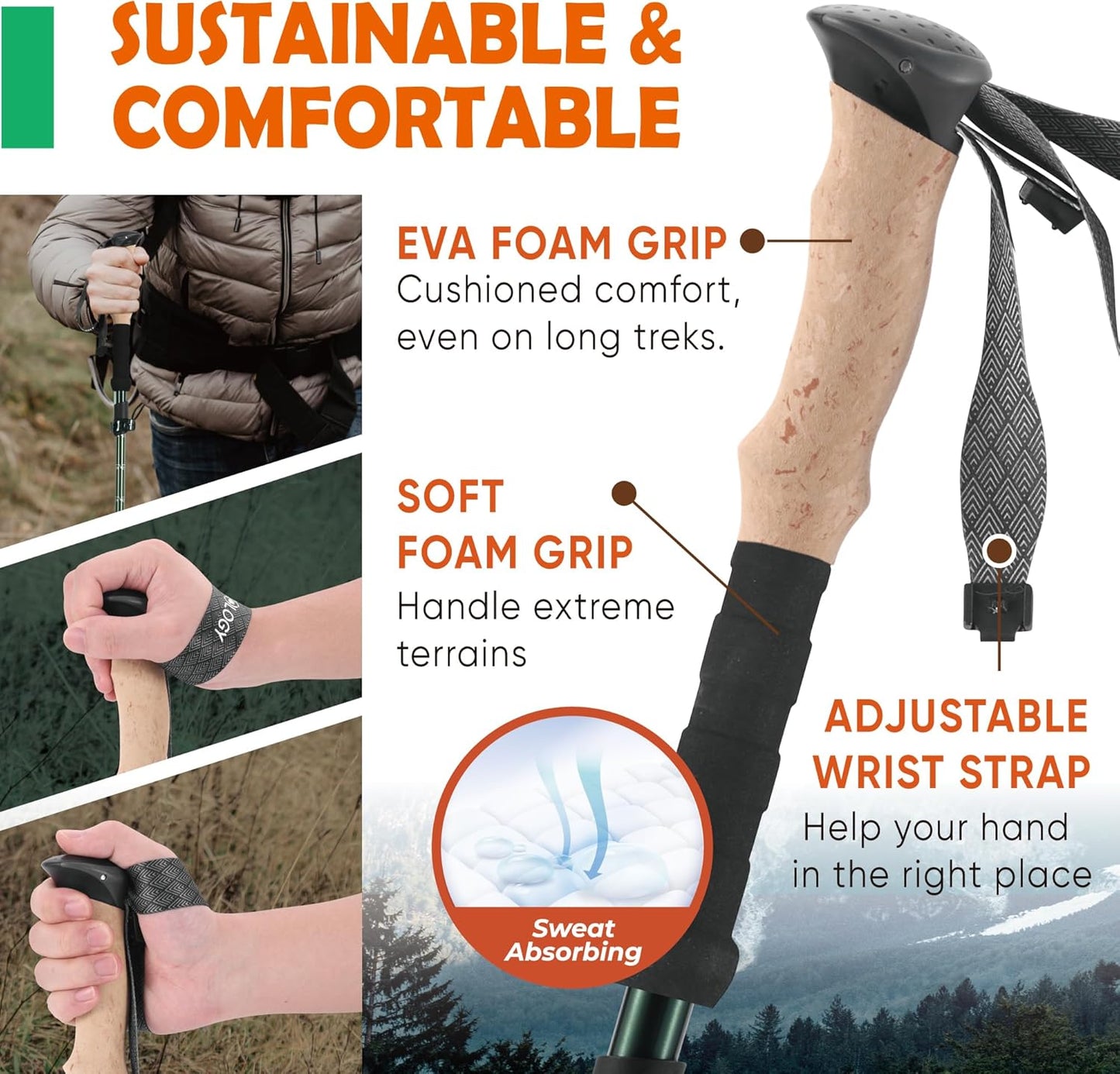 Trekology Trek-Z Collapsible Hiking & Trekking Poles - Balance Support for Seniors, Women, and Men, 2pc Per Set