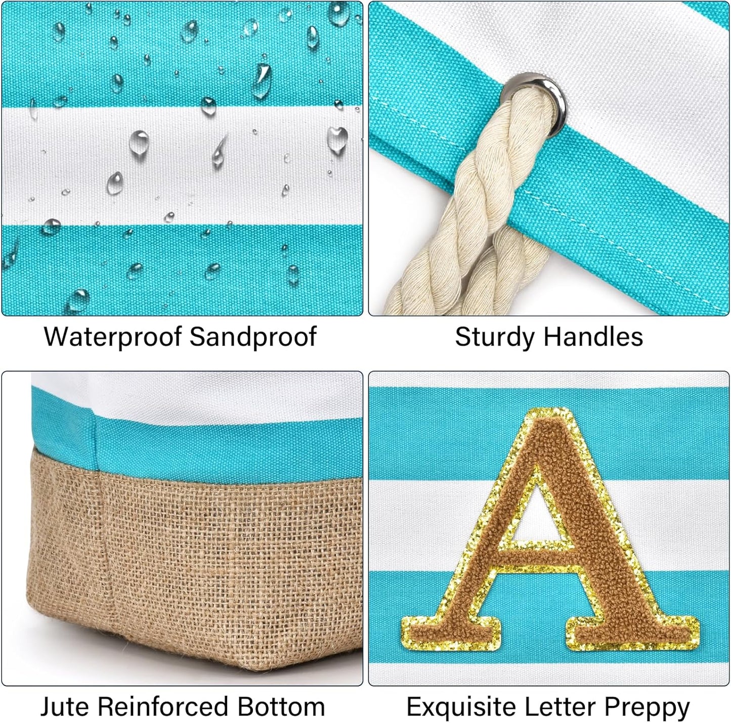 Becokan Beach Bag Initial Beach Tote with Makeup Bag for Travel Work Storage Personalized Birthday Gifts for Women Her