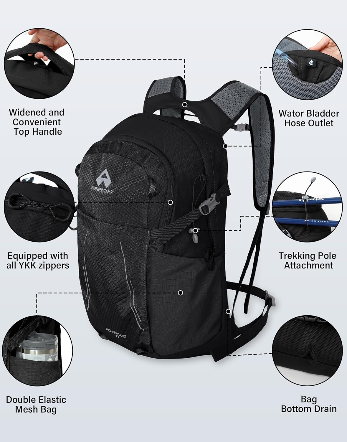 Pioneer Camp Hiking Backpack 22L Small Hiking Hydration Gear Lightweight Camping Backpack Travel Daypack for Women Men