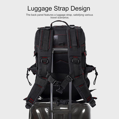 LHI Military Tactical Backpack for Men and Women 45L Army 3 Days Assault Pack Bag Large Rucksack with Shoe Compartment - Black red line