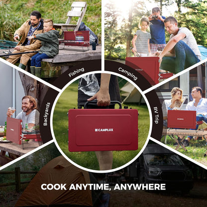 CAMPLUX Safari 2 Burner Propane Camping Stove 20,000 BTU, Portable 2 Burner Propane Camping Grill Stove with Foldable Legs, Push-Button Ignition, CSA Certified Regulator & Hose for Outdoor Cooking