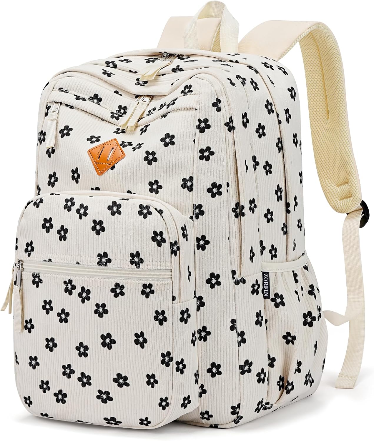 ZORFIN 26L Backpack for College, and Travel: Corduroy Bookbag - Floral