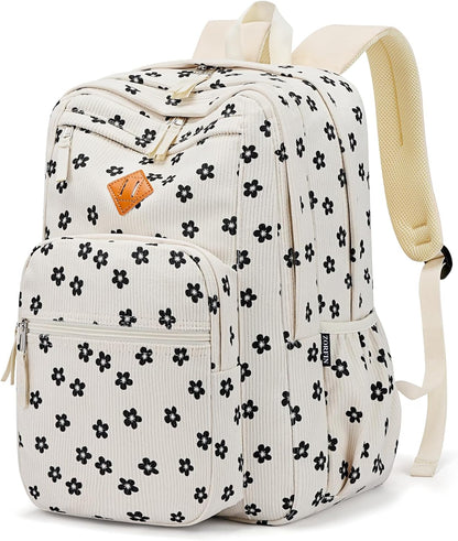 ZORFIN 26L Backpack for College, and Travel: Corduroy Bookbag - Floral