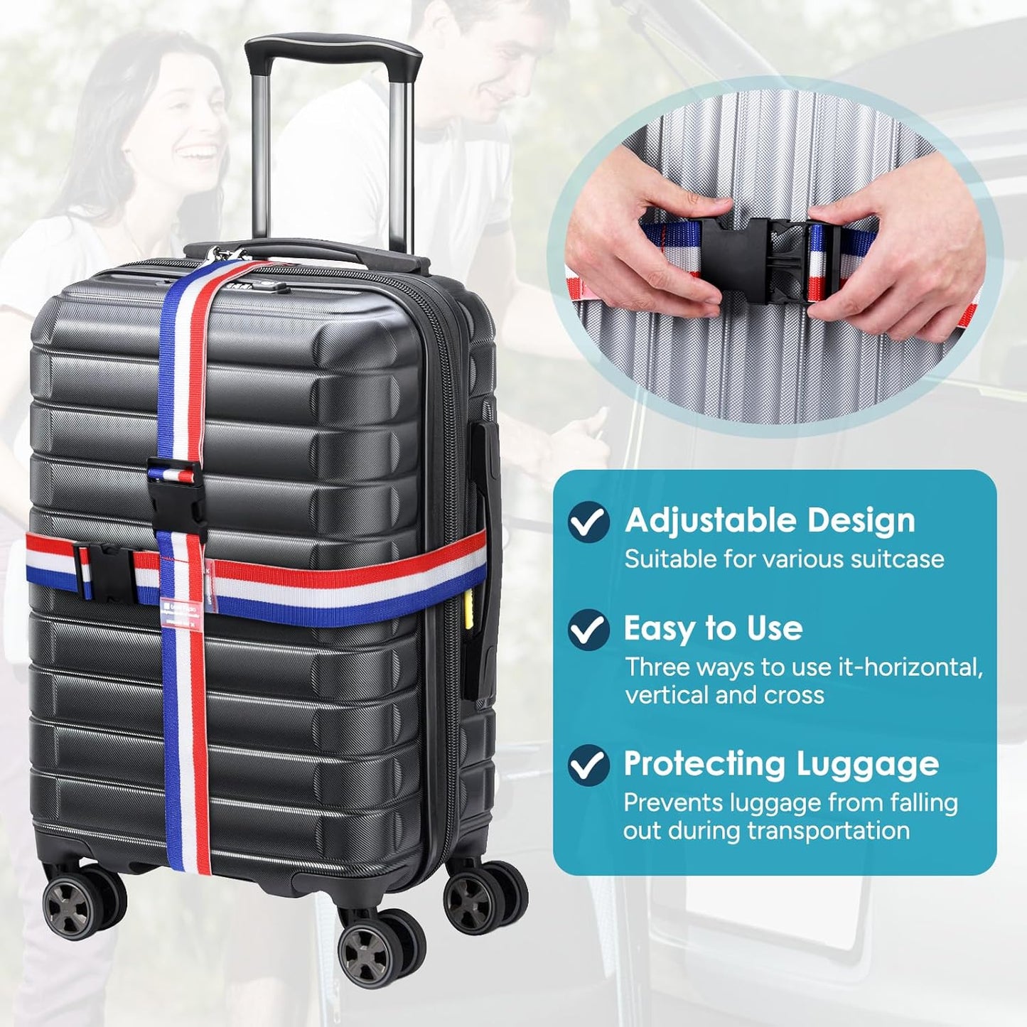 Travel Inspira Luggage Straps for Suitcases, Adjustable Suitcase Strap, TSA Approved Luggage Straps - Secure Your Luggage Safely During Travel (4 Pack)