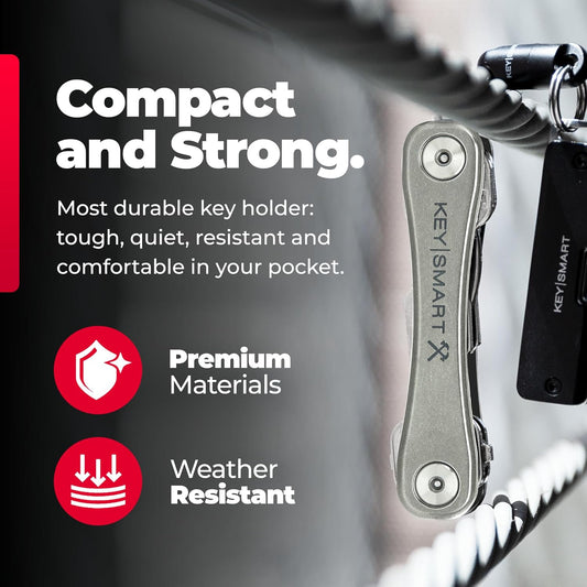 KeySmart Rugged - Multitool Key Holder for Keychain w/Bottle Opener and Pocket Clip, Organizer for Keys, EDC Keychains, Ring for Car Fobs Key Chains, Expandable (Up to 14 Keys, Titanium)