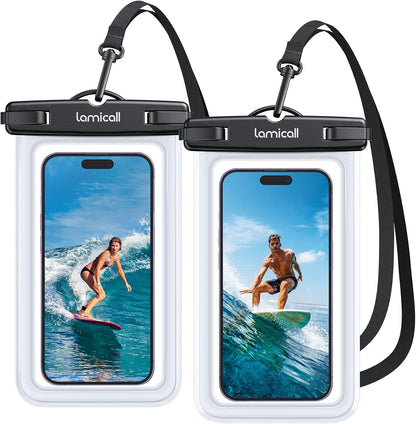 Lamicall Waterproof Phone Pouch Case - [2 Pack][Easy Lock & Heavy Duty] IPX8 Water Proof Cell Phone Dry Bag for Beach, Protector for iPhone 16 15 14 13 12 11 Pro Max Plus XS XR, Galaxy S24 S23, 4-7"