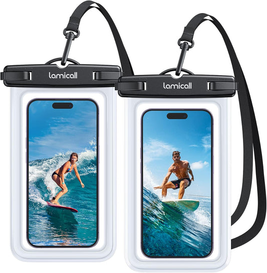 Lamicall Waterproof Phone Pouch Case - [2 Pack][Easy Lock & Heavy Duty] IPX8 Water Proof Cell Phone Dry Bag for Beach, Protector for iPhone 16 15 14 13 12 11 Pro Max Plus XS XR, Galaxy S24 S23, 4-7"