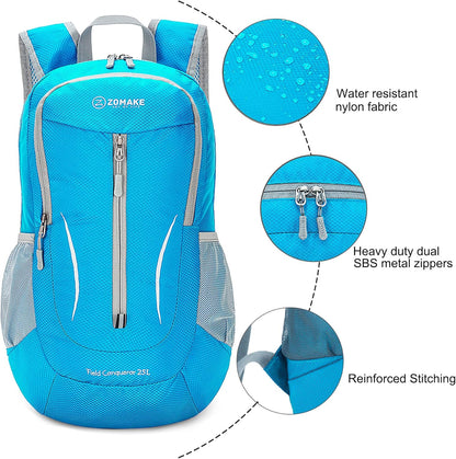 ZOMAKE Ultra Lightweight Packable Backpack 25L, Foldable Hiking Backpacks Water Resistant Small Folding Daypack for Travel(Light Blue)
